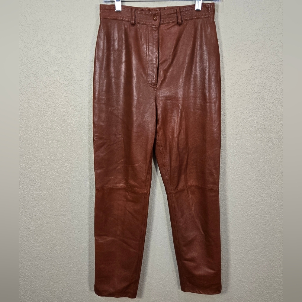 Begedor Italia Vintage 90s Brown Straight Leg Lined Leather Pants Womens Size 6